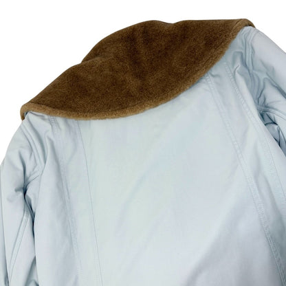 CHANEL Sport Vintage 01A CC Fur Collar Coat Jacket #38 Light Blue Brown 902901