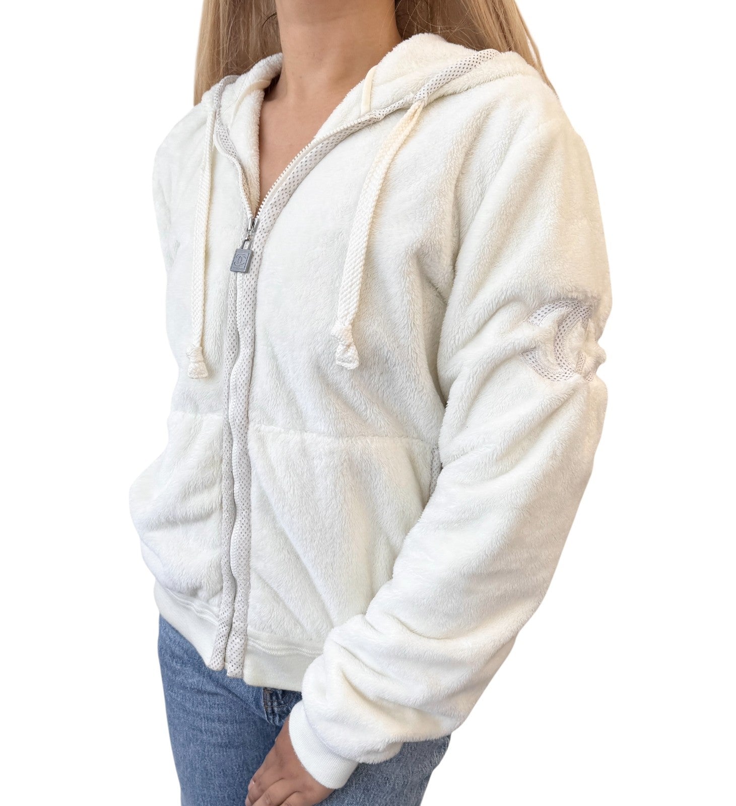 CHANEL Sport Vintage 09C CC Mark Logo Zip Hoddie Jacket #38 White Polyester