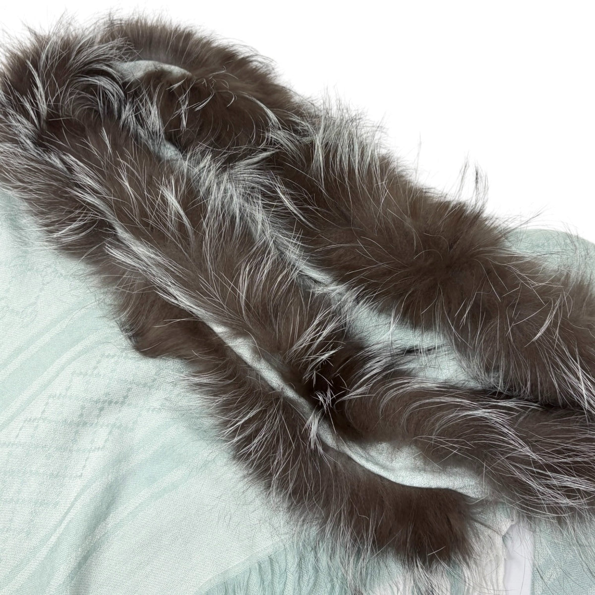 GUCCI Vintage GG Logo Monogram Fox Fur Scarf Shawl Wrap Mint Green 902473