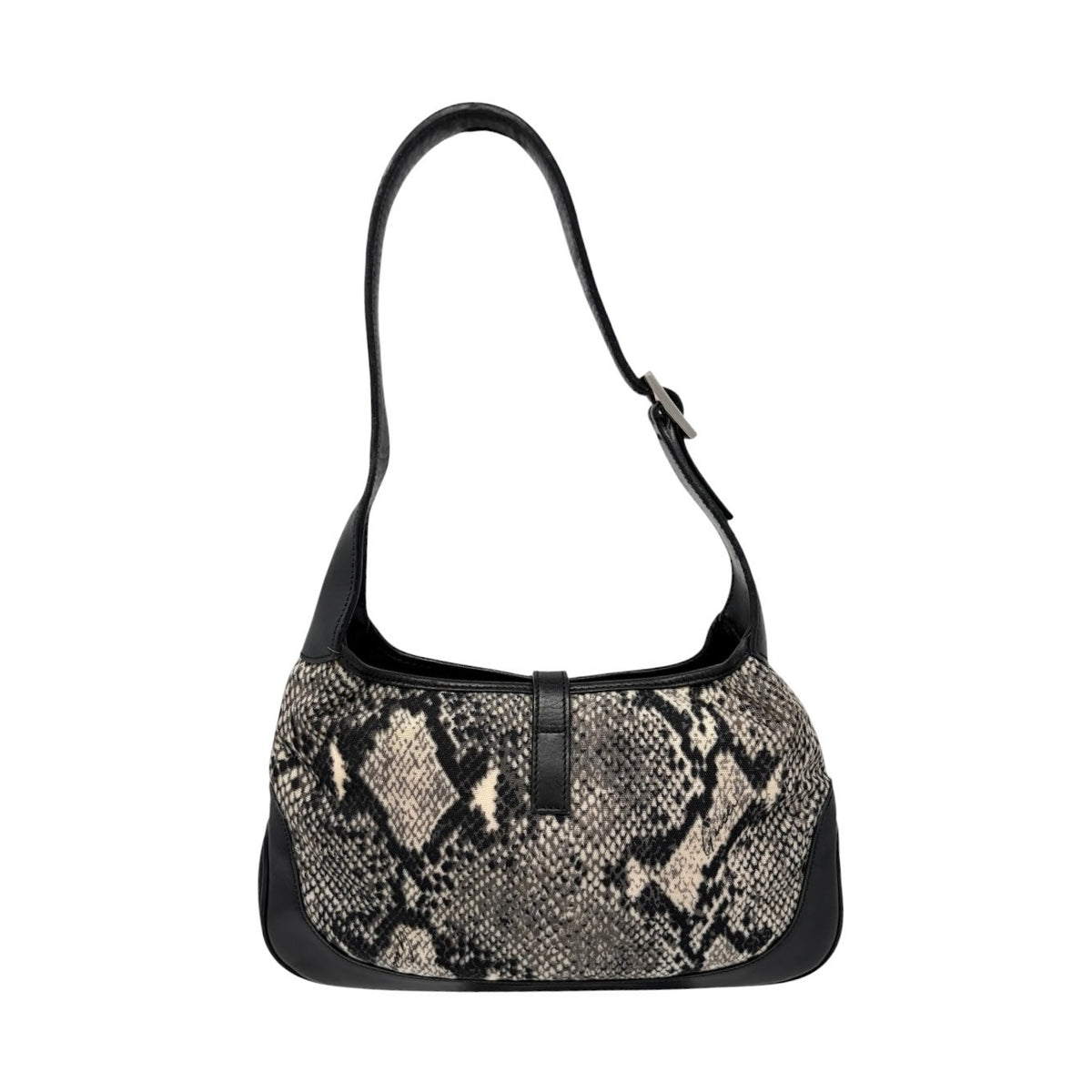 GUCCI Vintage Logo Jackie Snake Print Shoulder Bag Black White Nylon 901854