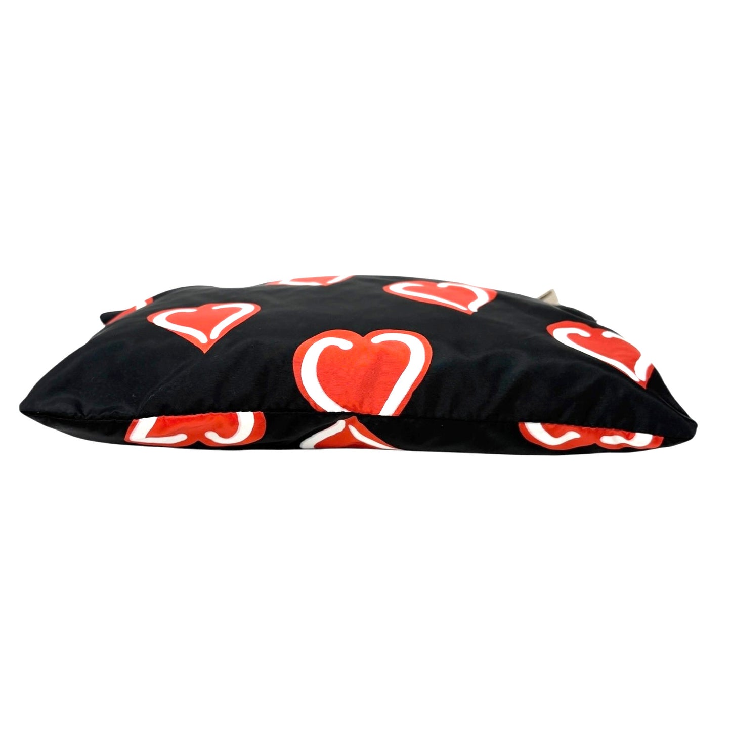 PRADA Vintage Logo Heart Pattern Print Tote Bag Handbag Pouch Black Red Nylon