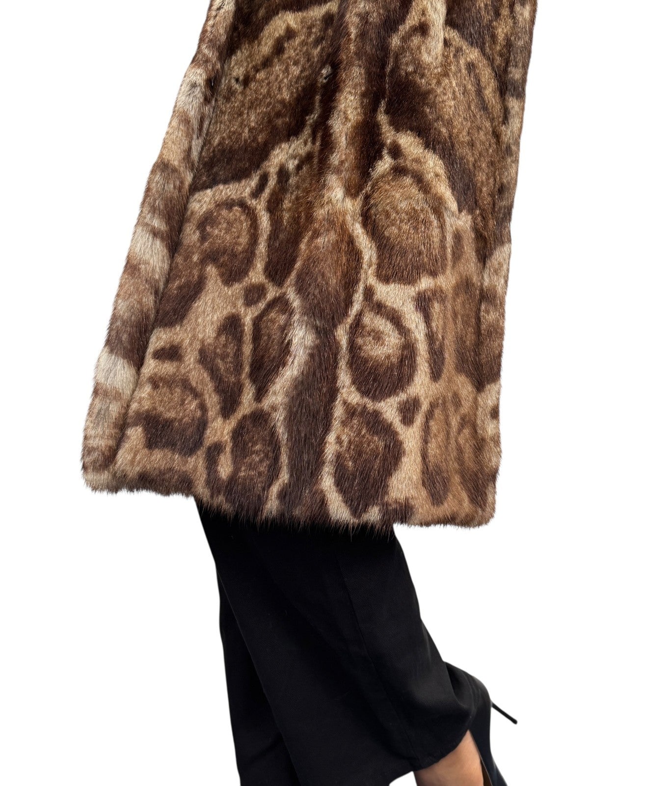 GUCCI Vintage Logo Belted Fur Leopard Long Coat Jacket #40 Black Brown Leather