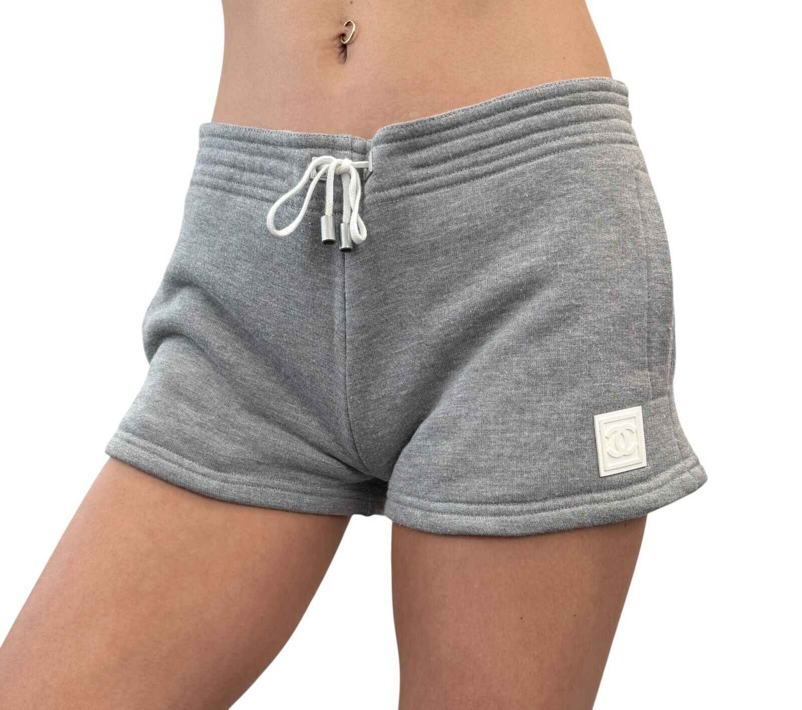 CHANEL Sport Vintage 05P CC Mark Logo Short Pants #36 Shorts Gray White Viscose