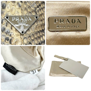 PRADA Vintage Logo Mini Shoulder Bag Pochette Cream Silver Leather Rank AB