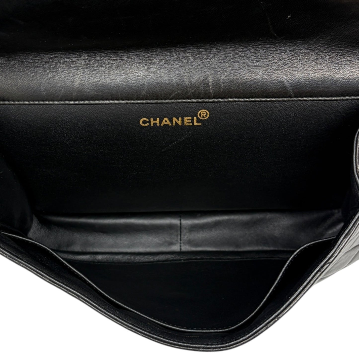CHANEL Vintage CC Logo Quilted Double Flap Shoulder Bag Black Leather 902096