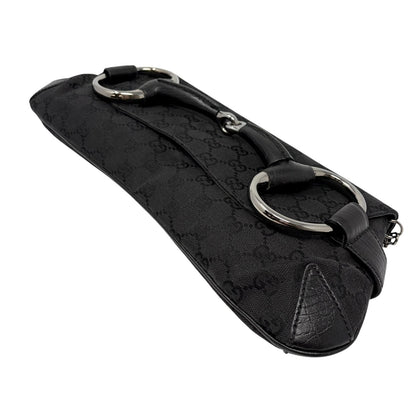 GUCCI Vintage Horsebit GG Monogram Chain Shoulder Bag Black Silver 902485