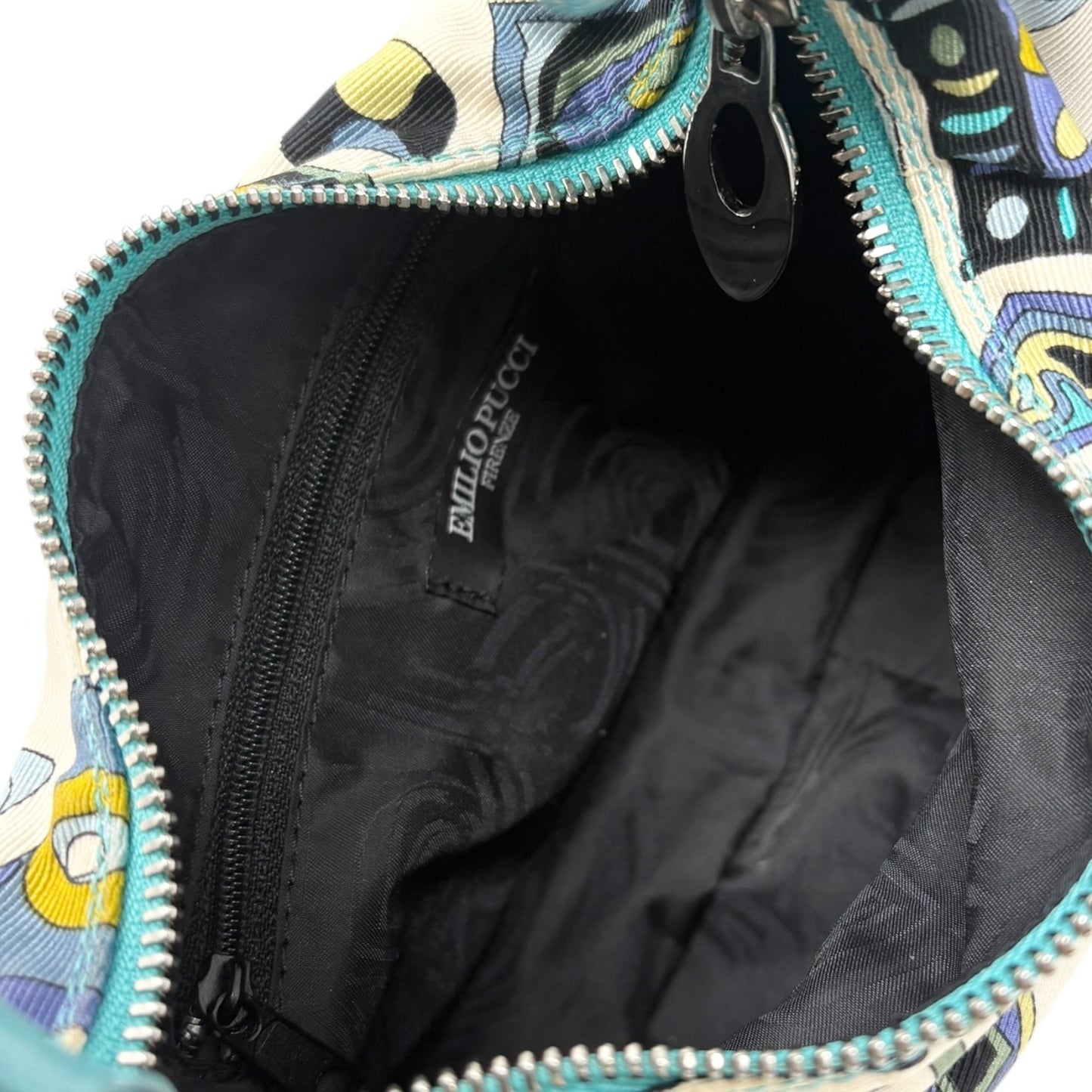 EMILIO PUCCI Vintage Logo Abstract Blue Print Multicolor Hobo Mini Bag Handbag