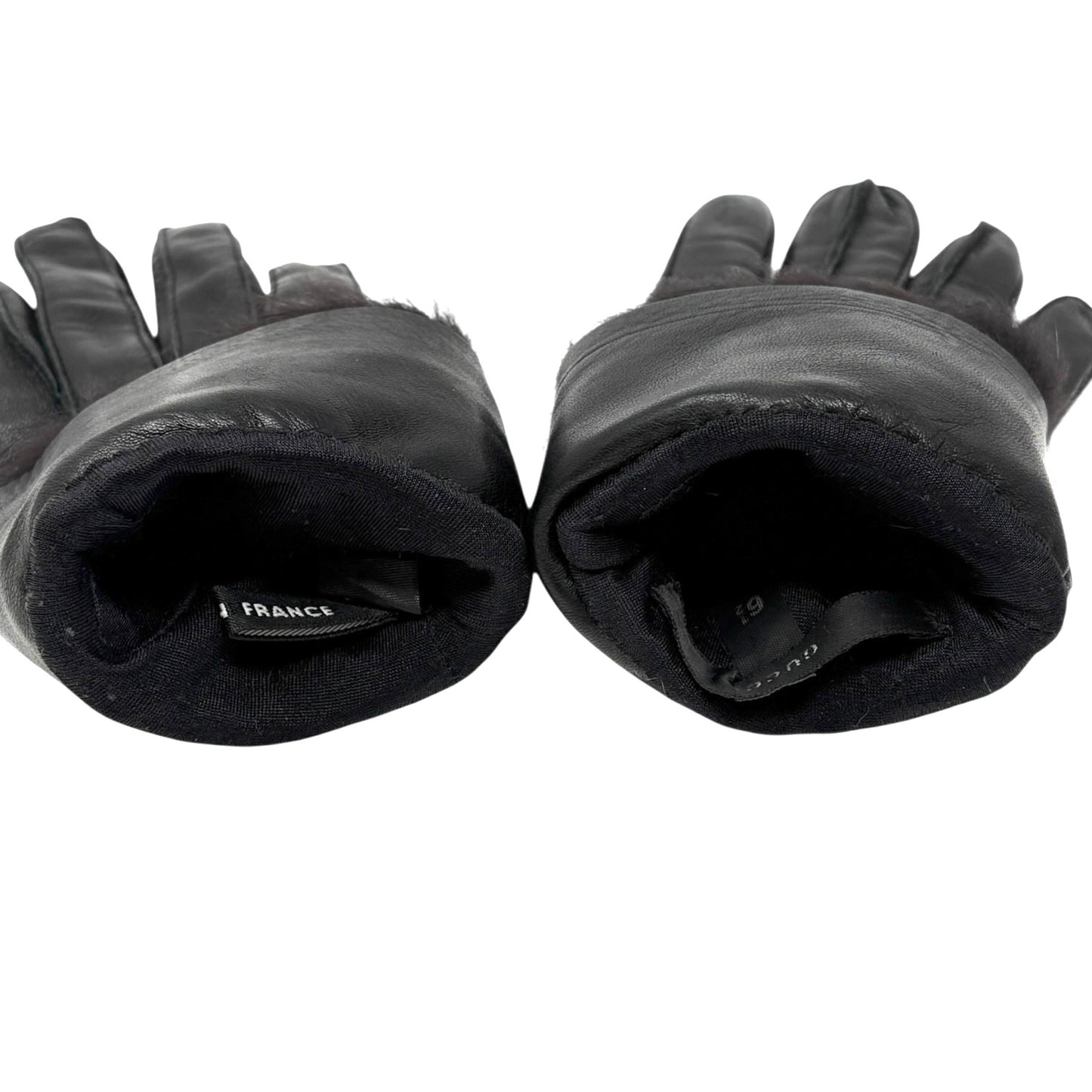 GUCCI Vintage Horsebit Fur Trim Lambskin Leather Gloves #6.5 Black Silver