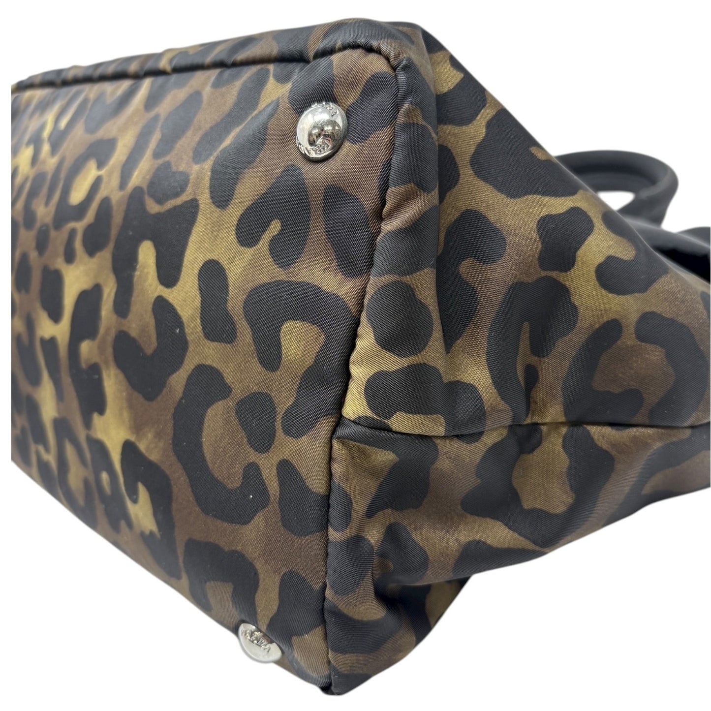 PRADA Vintage Logo Leopard 2way Shoulder Bag Crossbody Black Khaki Zip Nylon