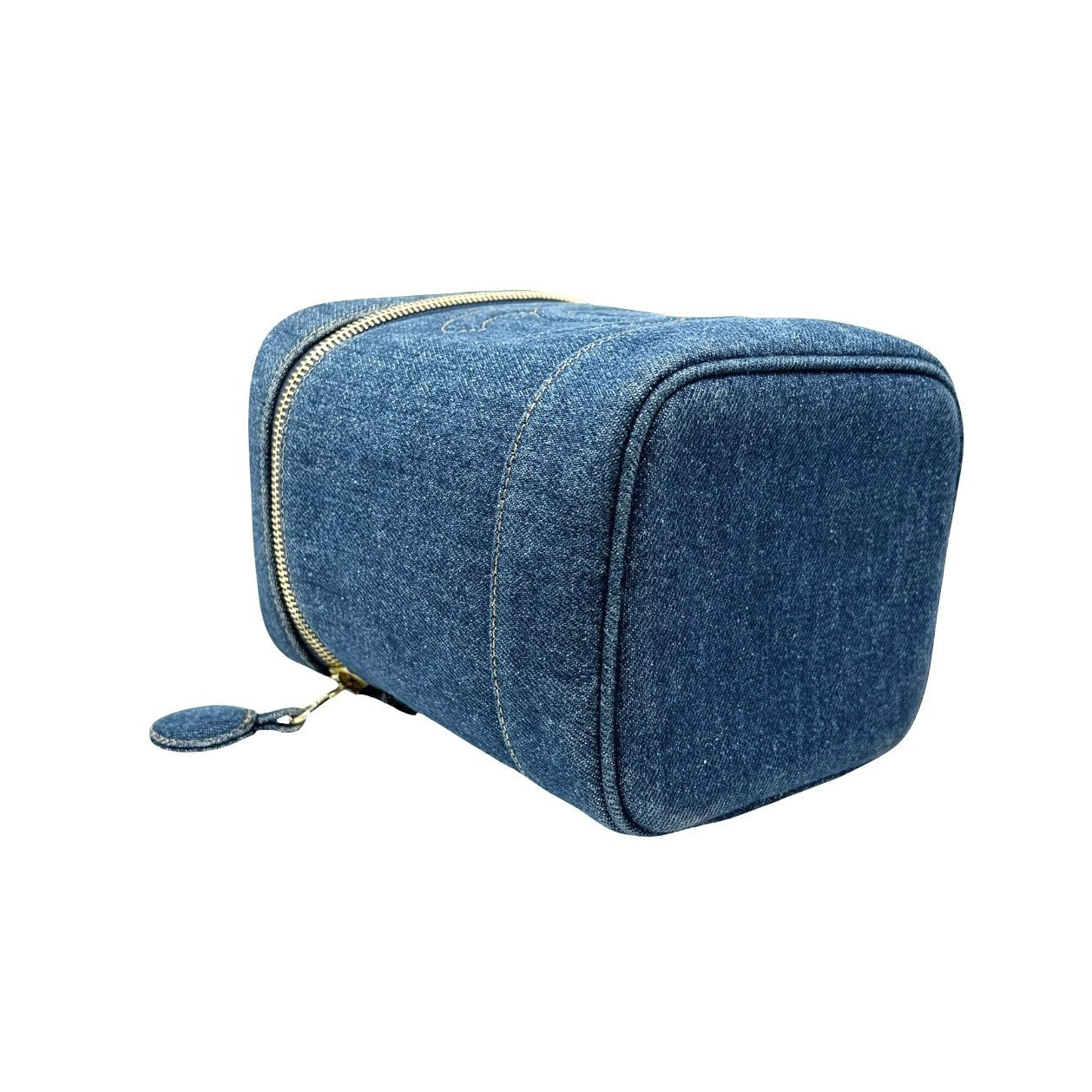 CHANEL Vintage CC Logo Denim Timeless Vanity Bag Handbag Blue Gold Cotton 902240