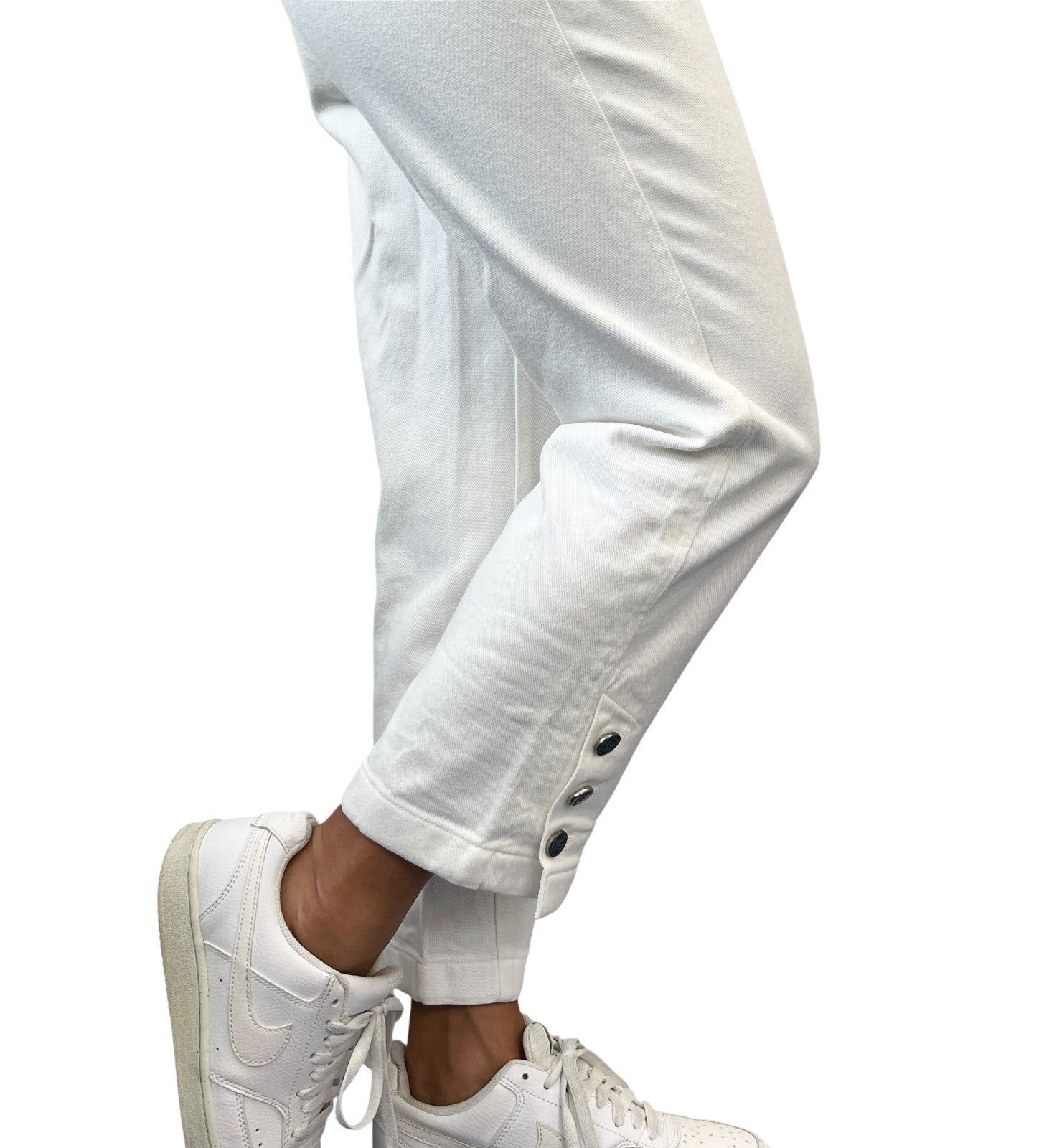 CHANEL Vintage 97C CC Logo Denim Pants #38 White Silver Cotton Stitch Pocket