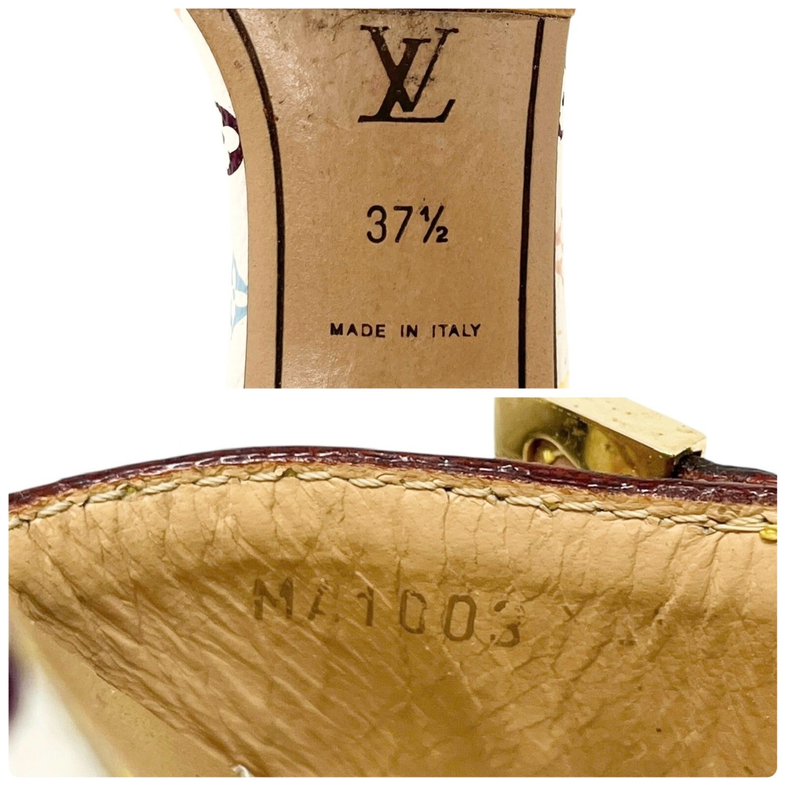 LOUIS VUITTON Vintage Multicolor Monogram Sandals Heels #37.5 White Leather