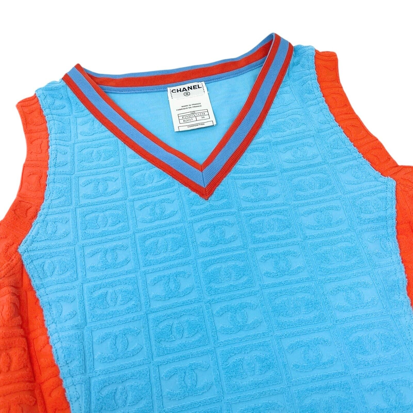 CHANEL Vintage 02S CC Mark Logo Tank Top #38 Terry Orange Blue Nylon Rank AB+