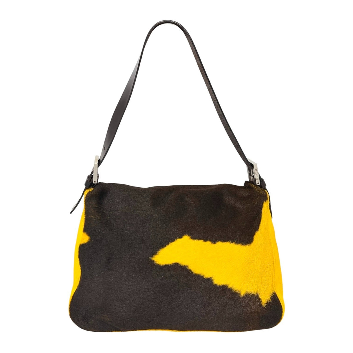 FENDI Vintage FF Mamma Baguette Cow Pony Calf Hair Bag Yellow Brown 902908