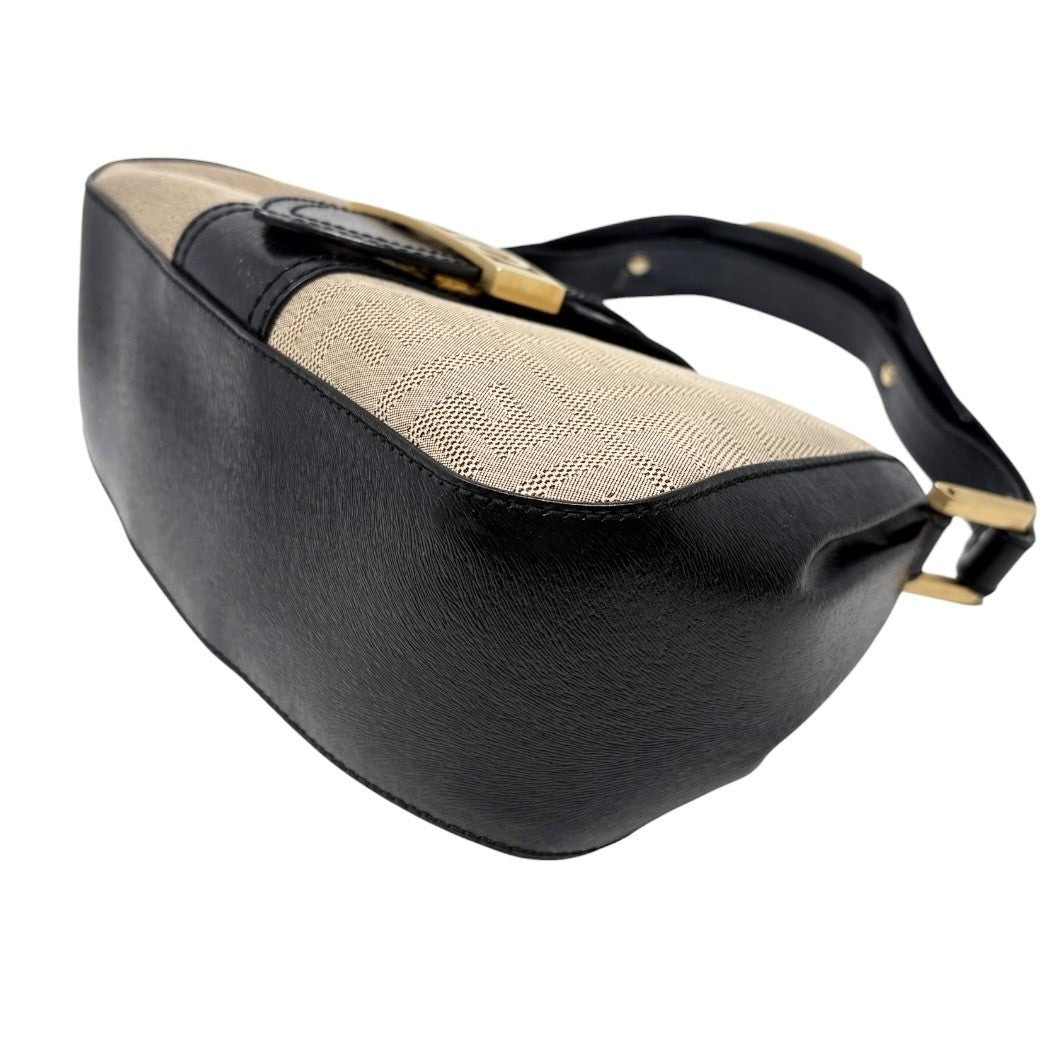 FENDI Vintage FF Logo Zucca Monogram Shoulder Bag Beige Black Canvas 902308