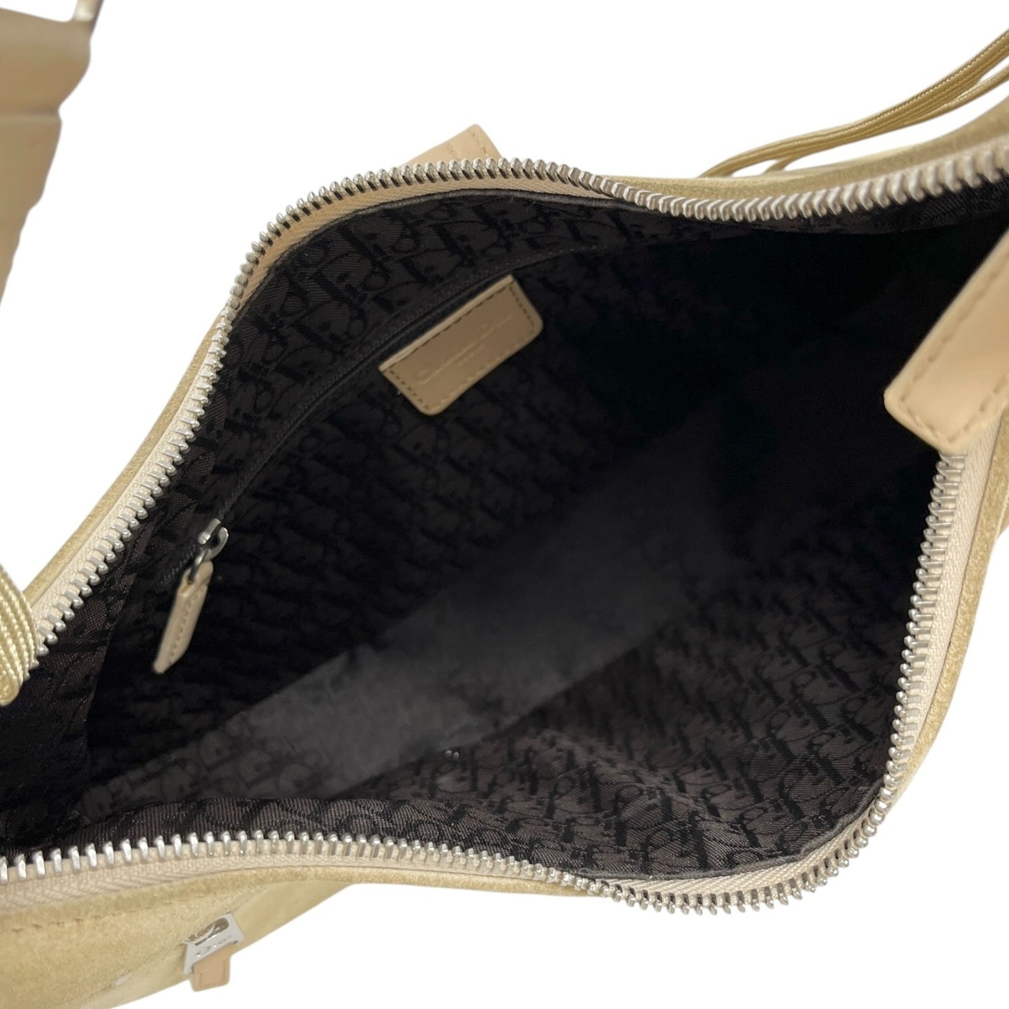Christian Dior Vintage 2002 Admit It Suede Shoulder Bag Lace Up Beige Silver
