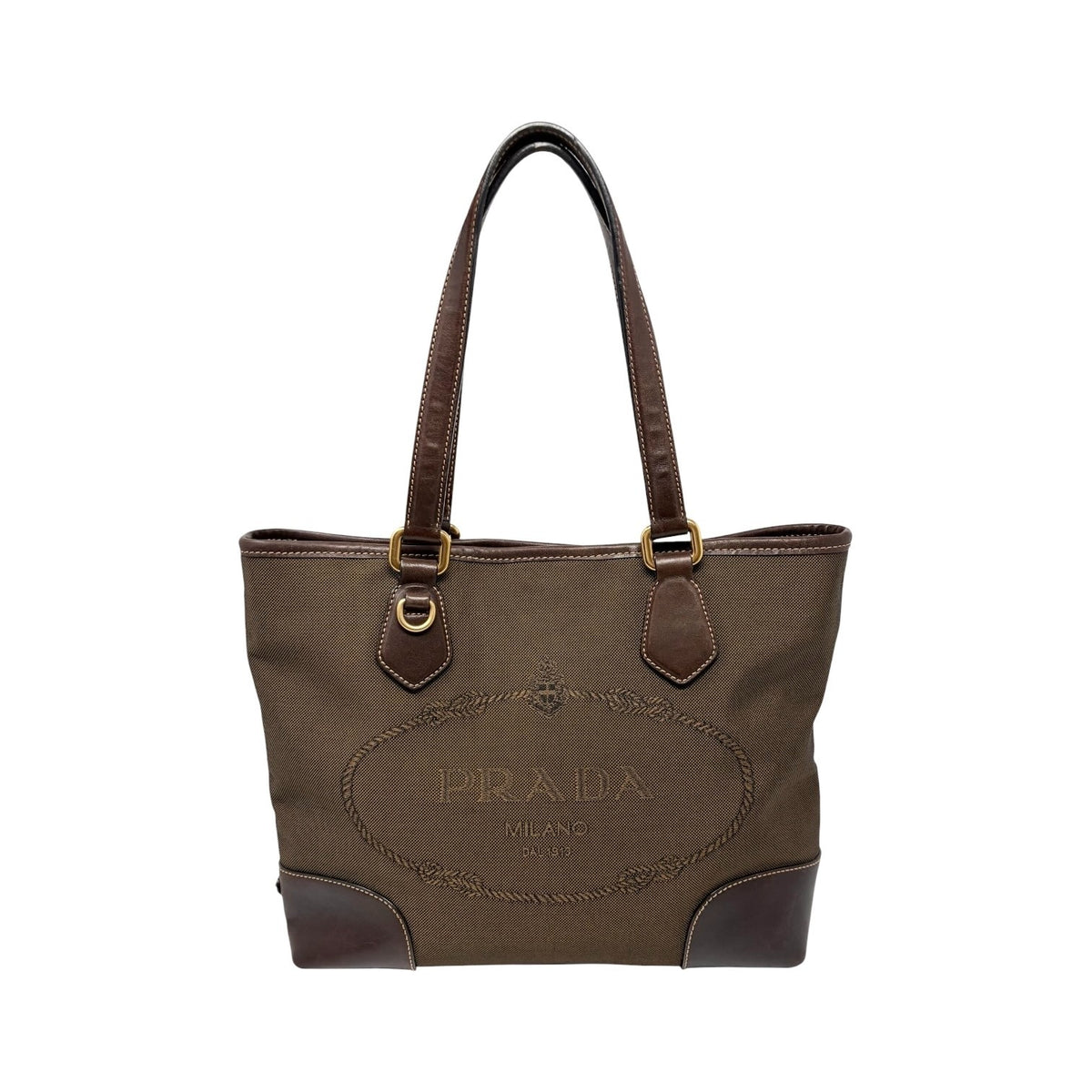 PRADA Vintage Triangle Logo Milano Jacquard Shoulder Tote Bag Brown 902457