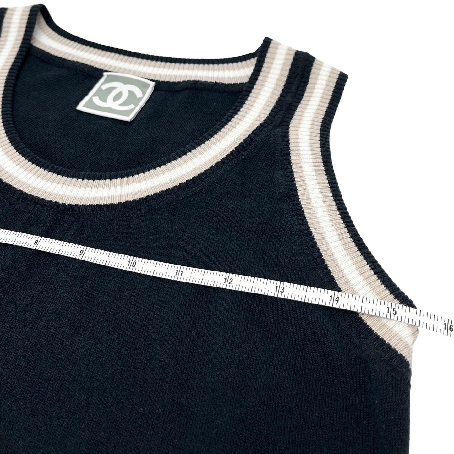 CHANEL Sport Vintage 08P CC Mark Logo Knit Tank Top #38 Black Cotton Rank AB