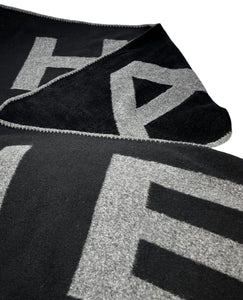 CHANEL Vintage Logo Muffler Scarf Wrap Accessory Black Gray Silk Cashmere