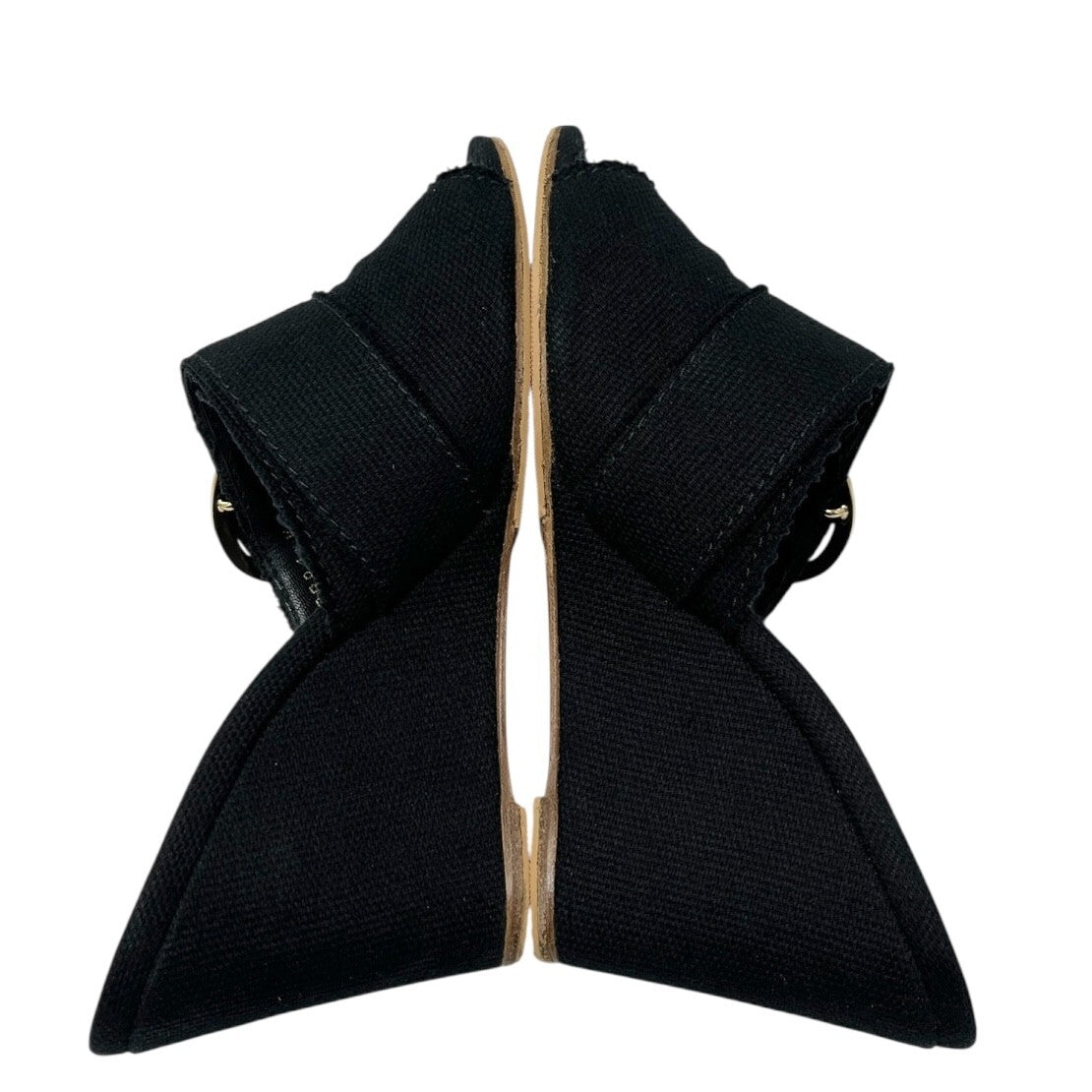 CHANEL Vintage CC Mark Logo Sandals Heart Buckle #36.5-37 Black Gold Cotton