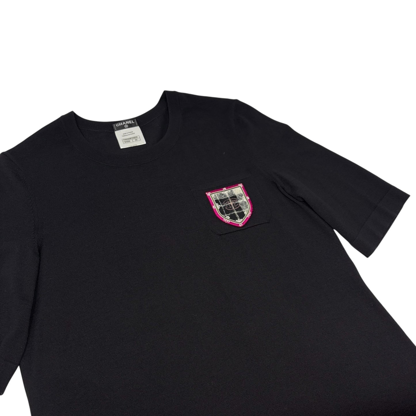 CHANEL Vintage P46568 CC Logo Patch T-shirt Dress #40 Black Purple 901866