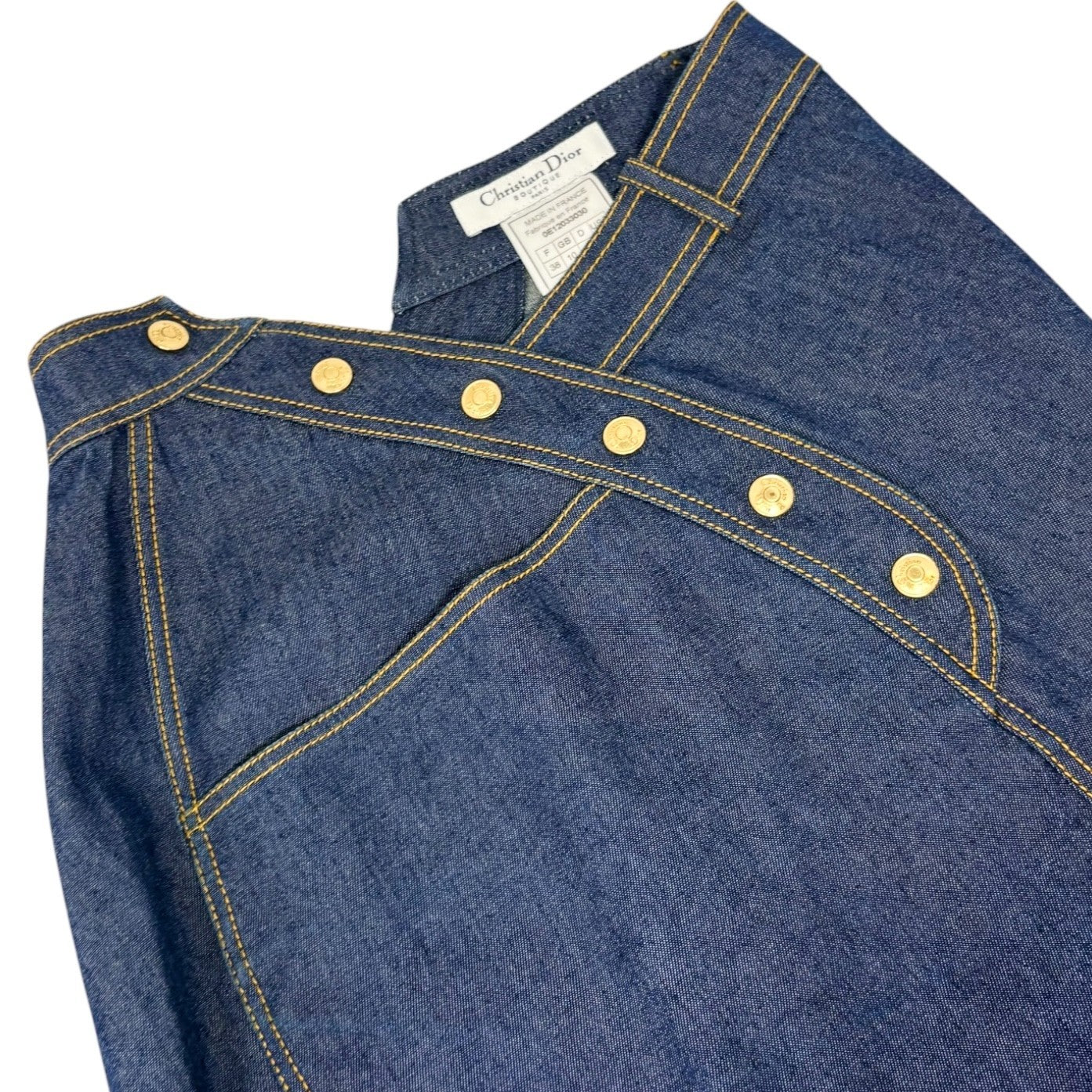 Christian Dior Vintage 2000 Asymmetry Denim Skirt #36 Blue Button Gold 901979