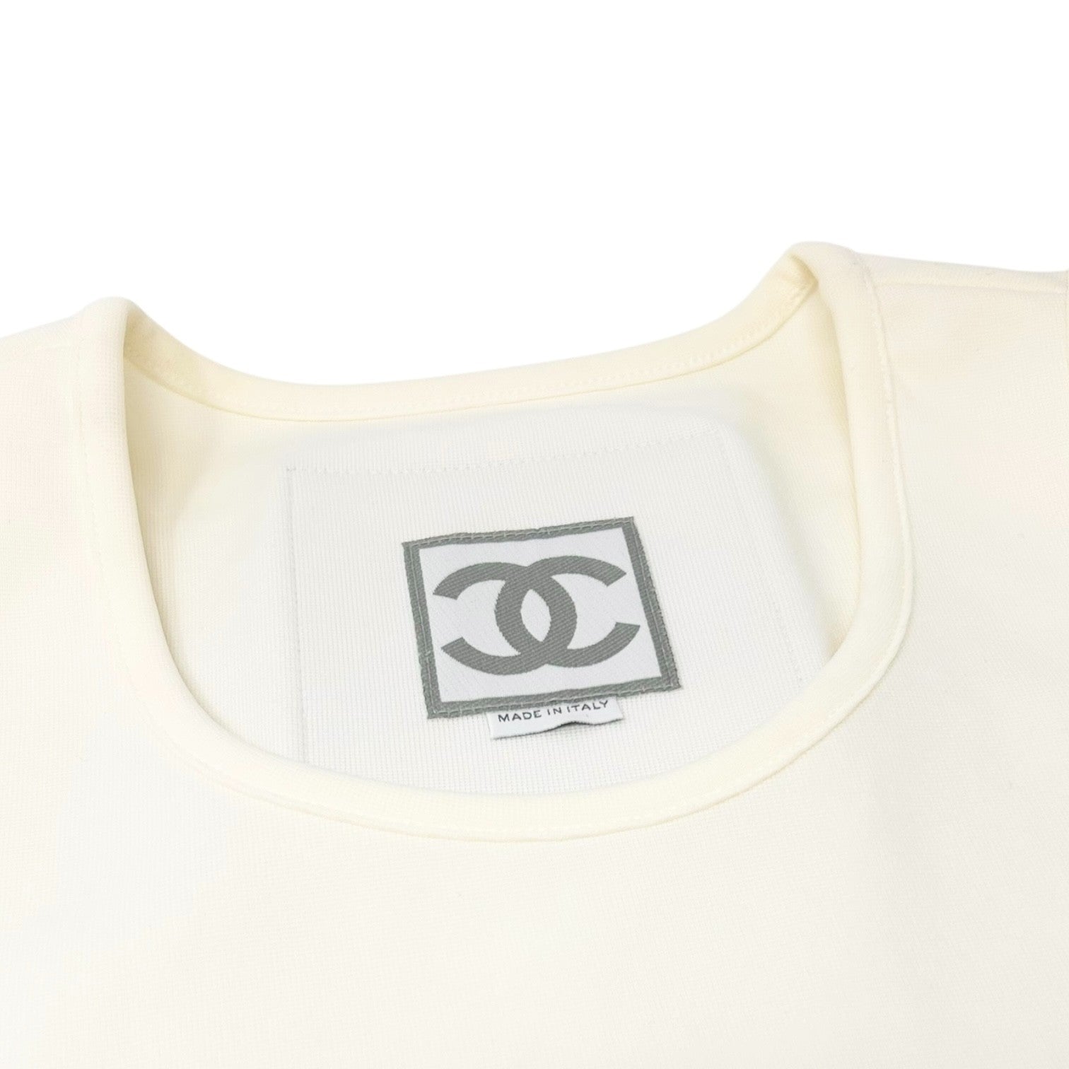 CHANEL Sport Vintage 01P CC Big Logo Tank Top #38 White Gray Nylon Sleeveless