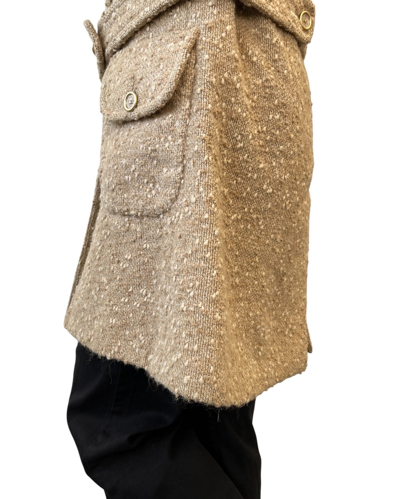 CHANEL Vintage 01A CC Logo Tweed Alpaca Blazer Coat Jacket #38 Light Brown