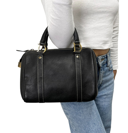 Christian Dior Vintage Padlock Double Handle Bag Handbag Black Leather 902348