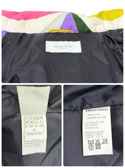 EMILIO PUCCI Vintage Geometric Print Puffer Jacket Coat #36 Multicolor 902812