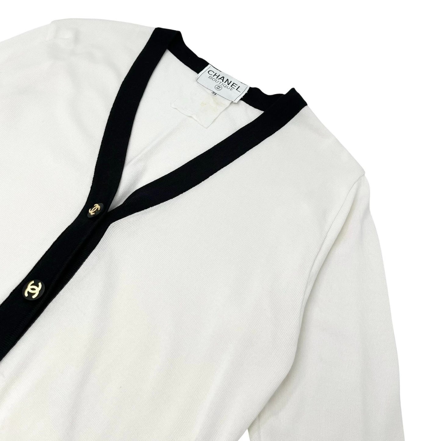 CHANEL Vintage CC Logo Button Cardigan Sweater Top #34 White Black 106908