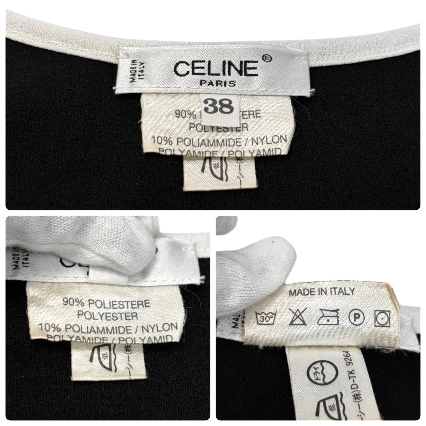 CELINE Vintage Logo Tank Top #38 Black White Polyester Sleeveless 902071