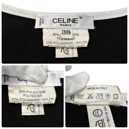 CELINE Vintage Logo Tank Top #38 Black White Polyester Sleeveless 902071