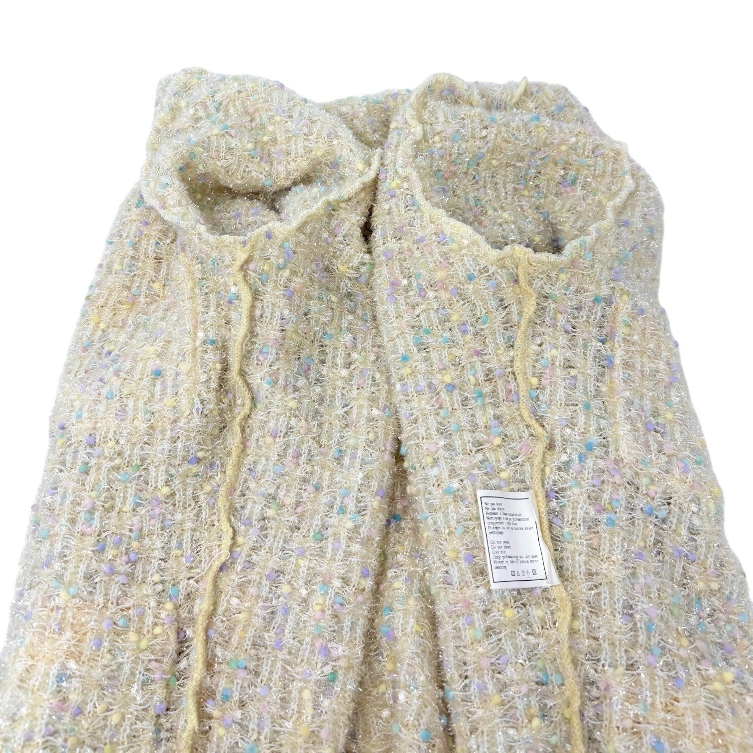 CHANEL Vintage 97P CC Mark Logo Tweed Cardigan #38 Sweater Yellow Nylon