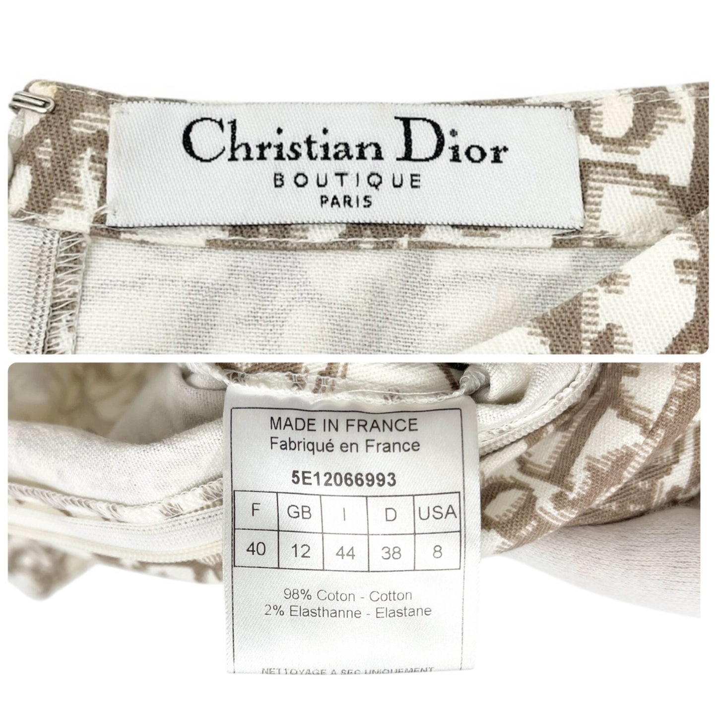 Christian Dior Vintage Trotter Monogram Dress #40 One-piece Beige White Cotton