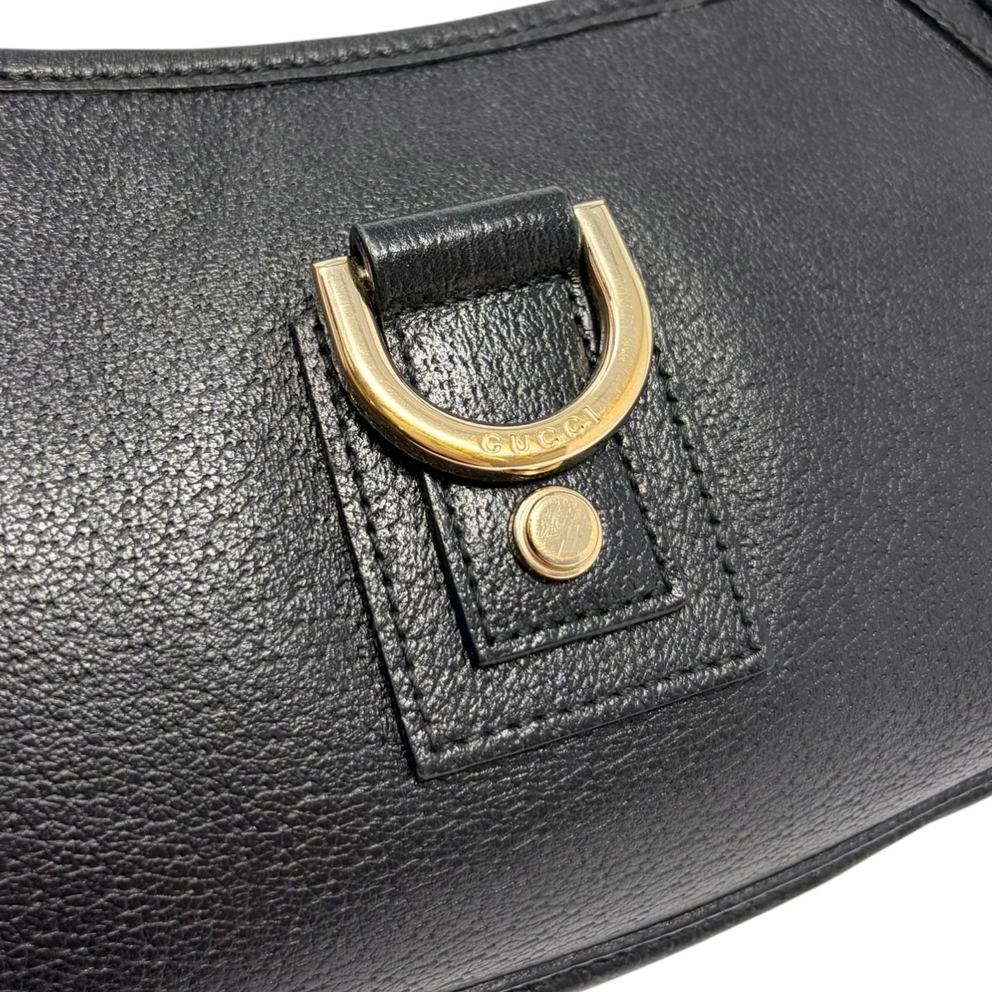 GUCCI Vintage Logo Abbey Shoulder Bag Pochette Black Gold Leather 901850
