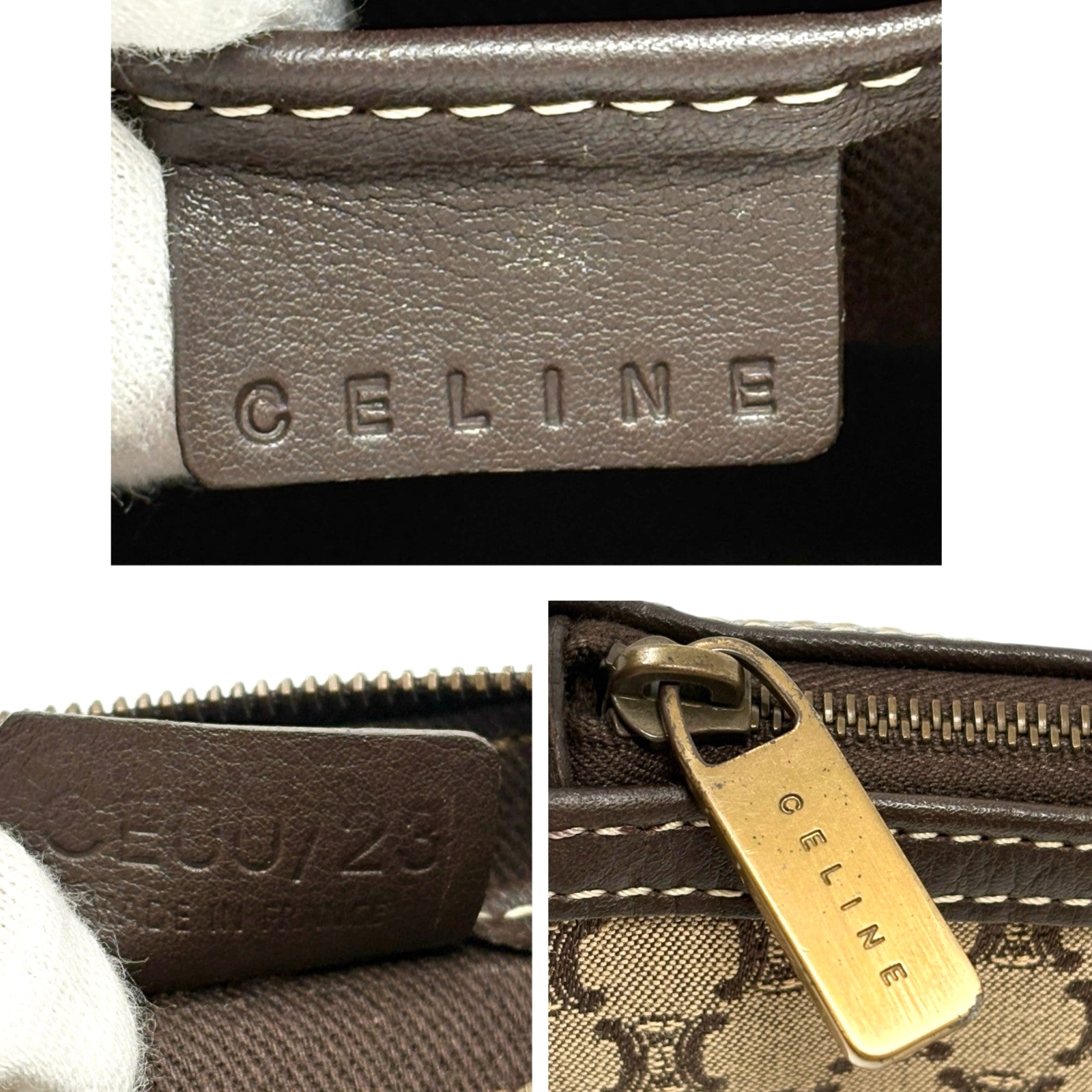 CELINE Vintage Macadam Monogram Shoulder Mini Bag Pochette Brown Canvas Leather