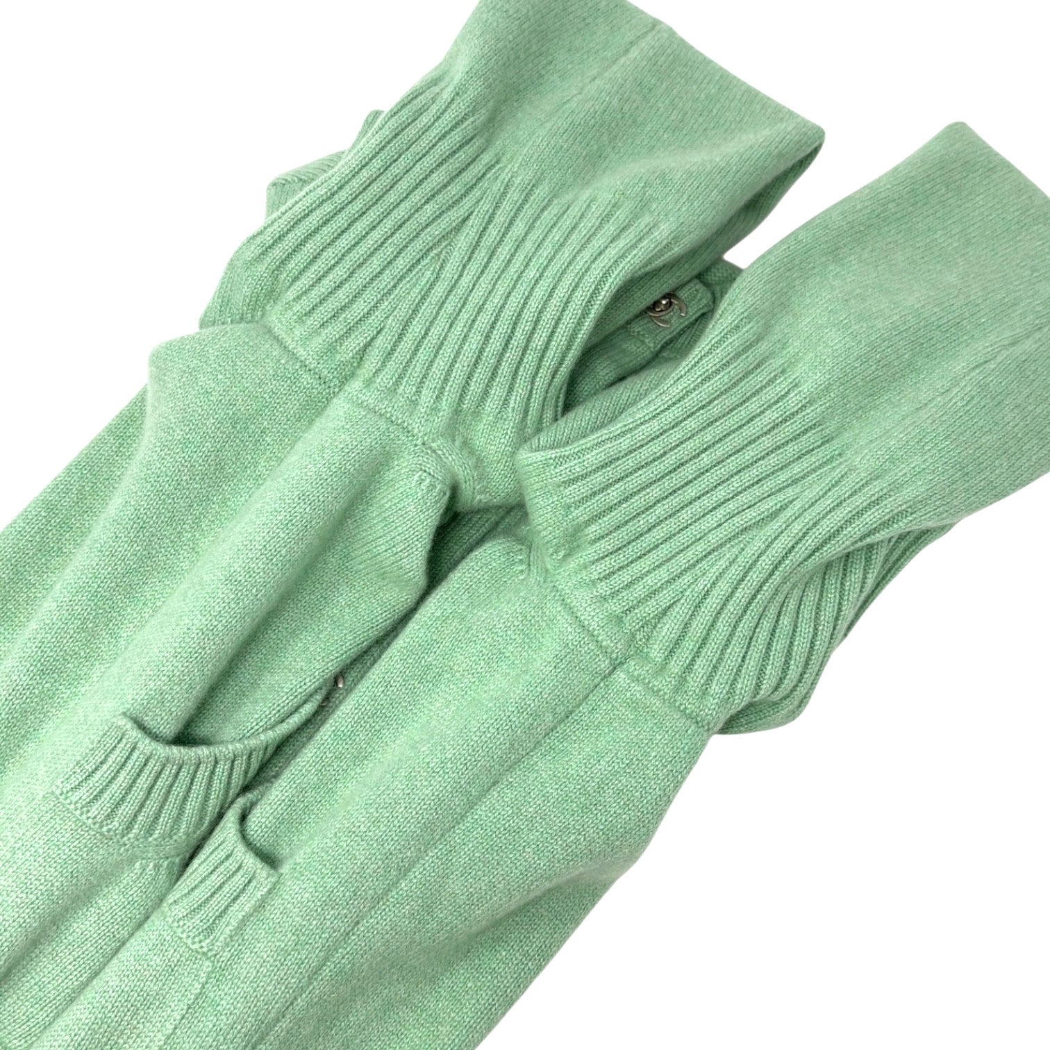 CHANEL Vintage P52425 CC Turnlock Logo Knit Cardigan Dress #38 Cashmere Green