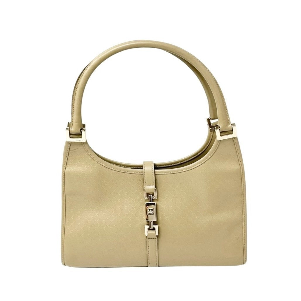 GUCCI Vintage Micro GG Monogram Logo Jackie Mini Bag Beige Gold Leather