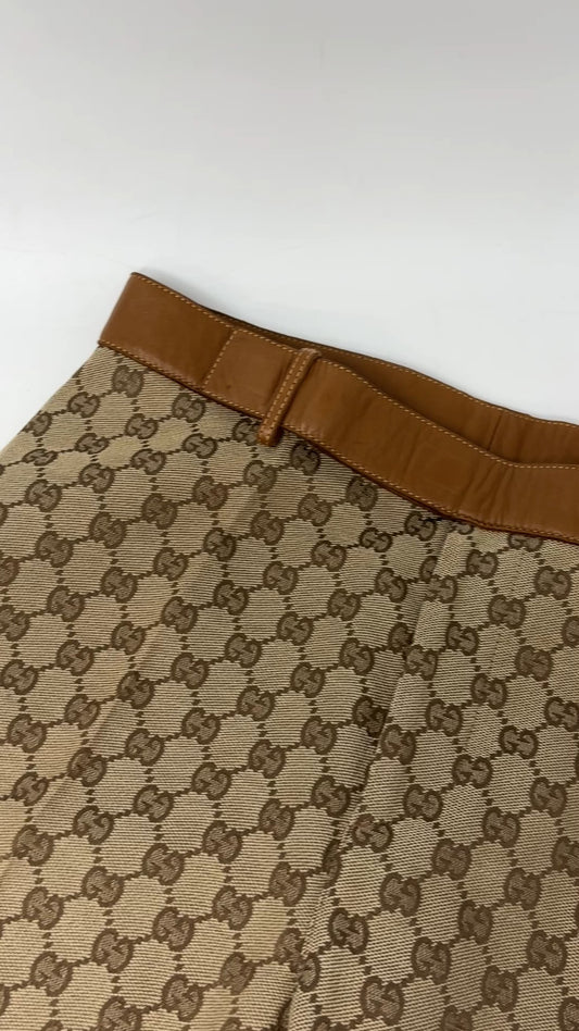 GUCCI Vintage GG Logo Jacquard Canvas Belted Tapered Cropped Pants #38 Beige