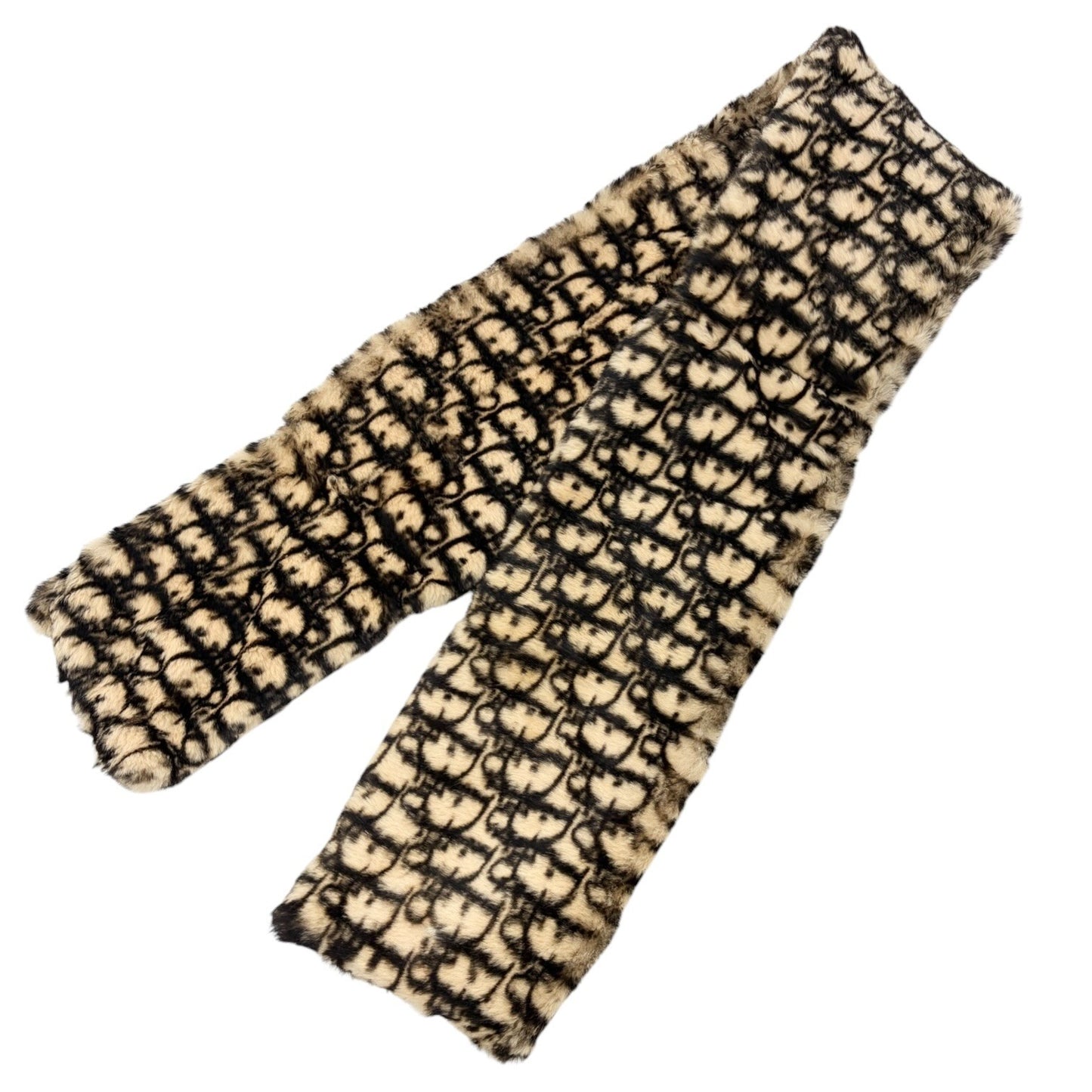 Christian Dior Vintage Trotter Monogram Fur Scarf Shawls Brown Beige 902233