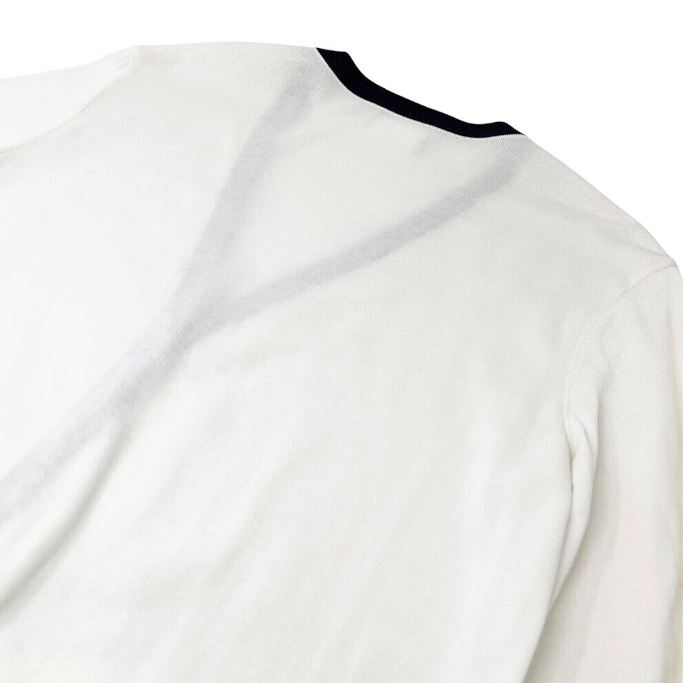 CHANEL Vintage 96P CC Logo Button Cardigan Knit Top #44 White Blue Cotton