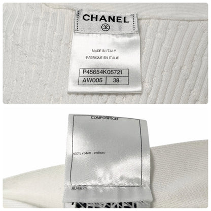 CHANEL Vintage P45654 CC Logo Button Knit Long Cardigan Top #38 White 106957