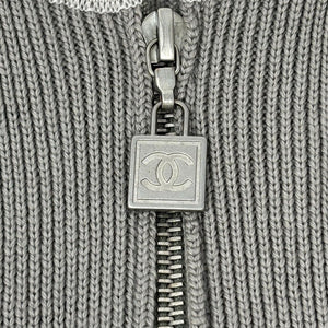 CHANEL Sport Vintage 04A CC Logo Zip Hoodie Top #42 Jacket Gray White Wool