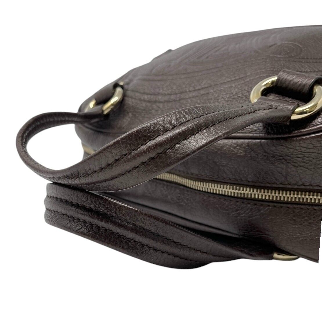 CELINE Vintage Macadam Big Logo Tote Bag Brown Gold Leather Nylon Zip