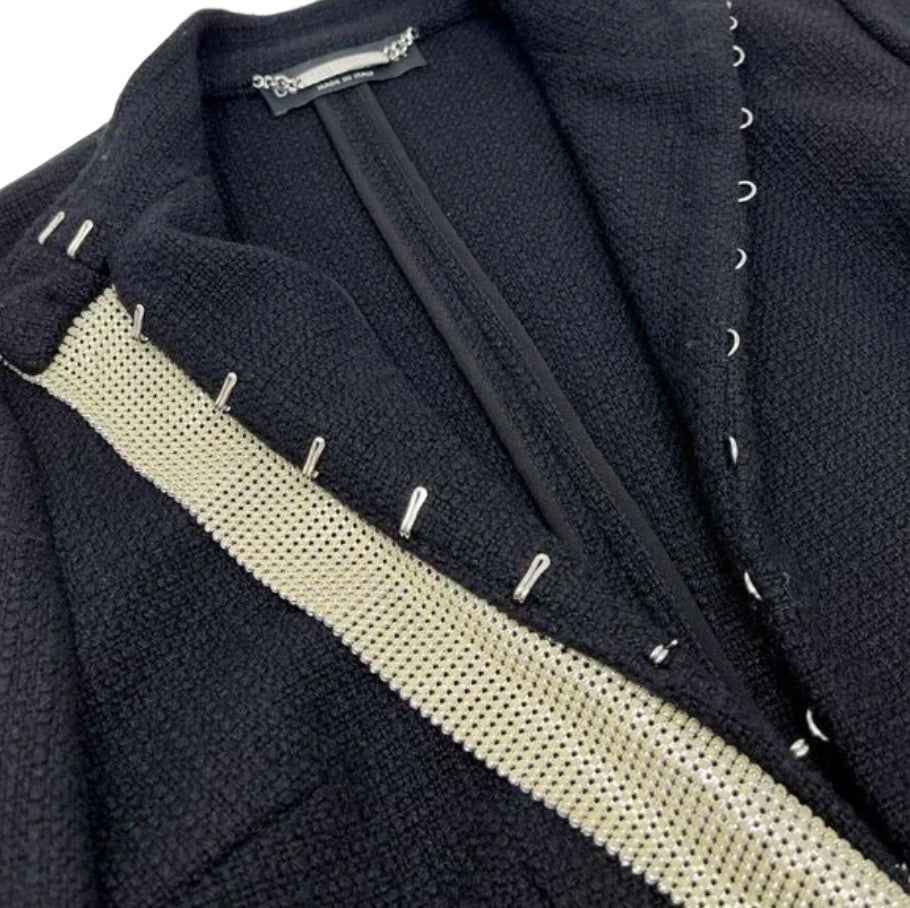 DOLCE&GABBANA Vintage Logo Rhinestone Jacket Top #38 Black Silver Wool