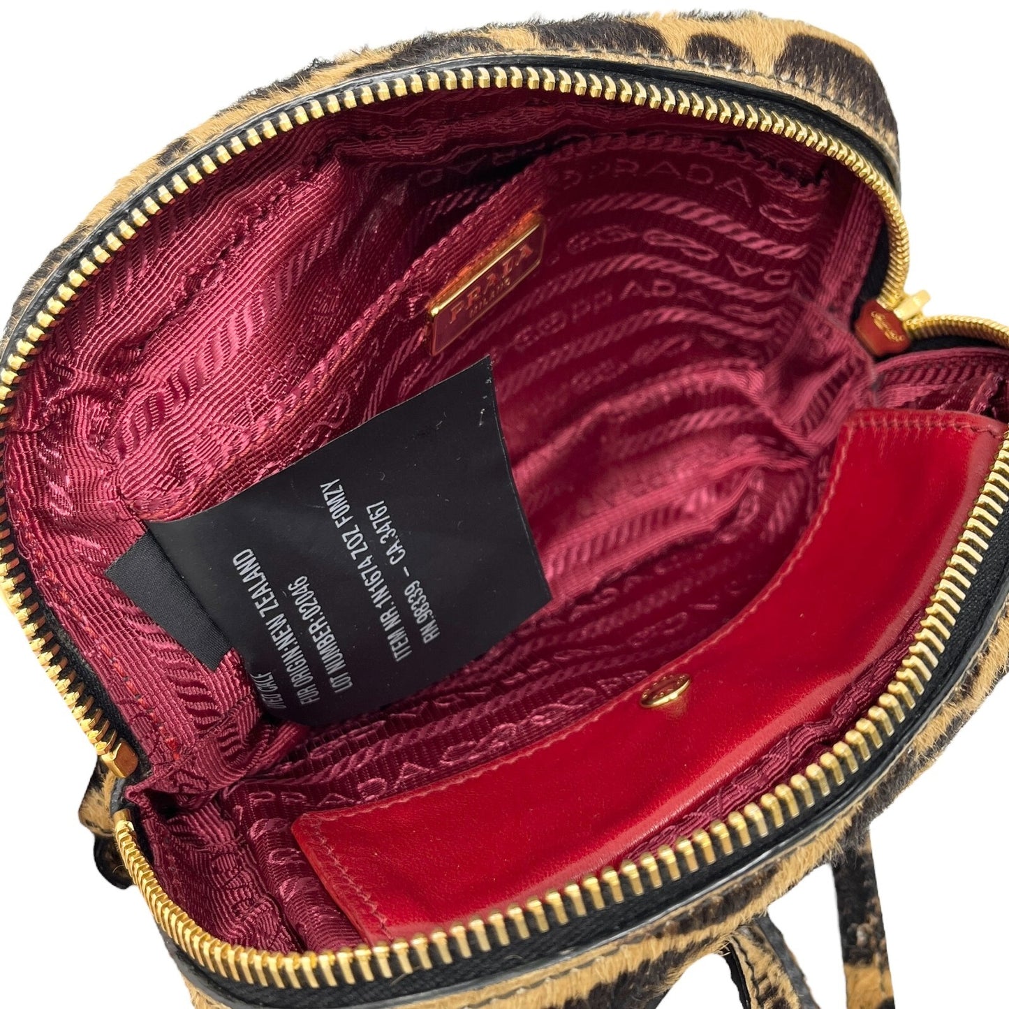 PRADA Vintage Logo Pony Hair Giraffe Crossbody Mini Bag Camel Brown Calf Hair