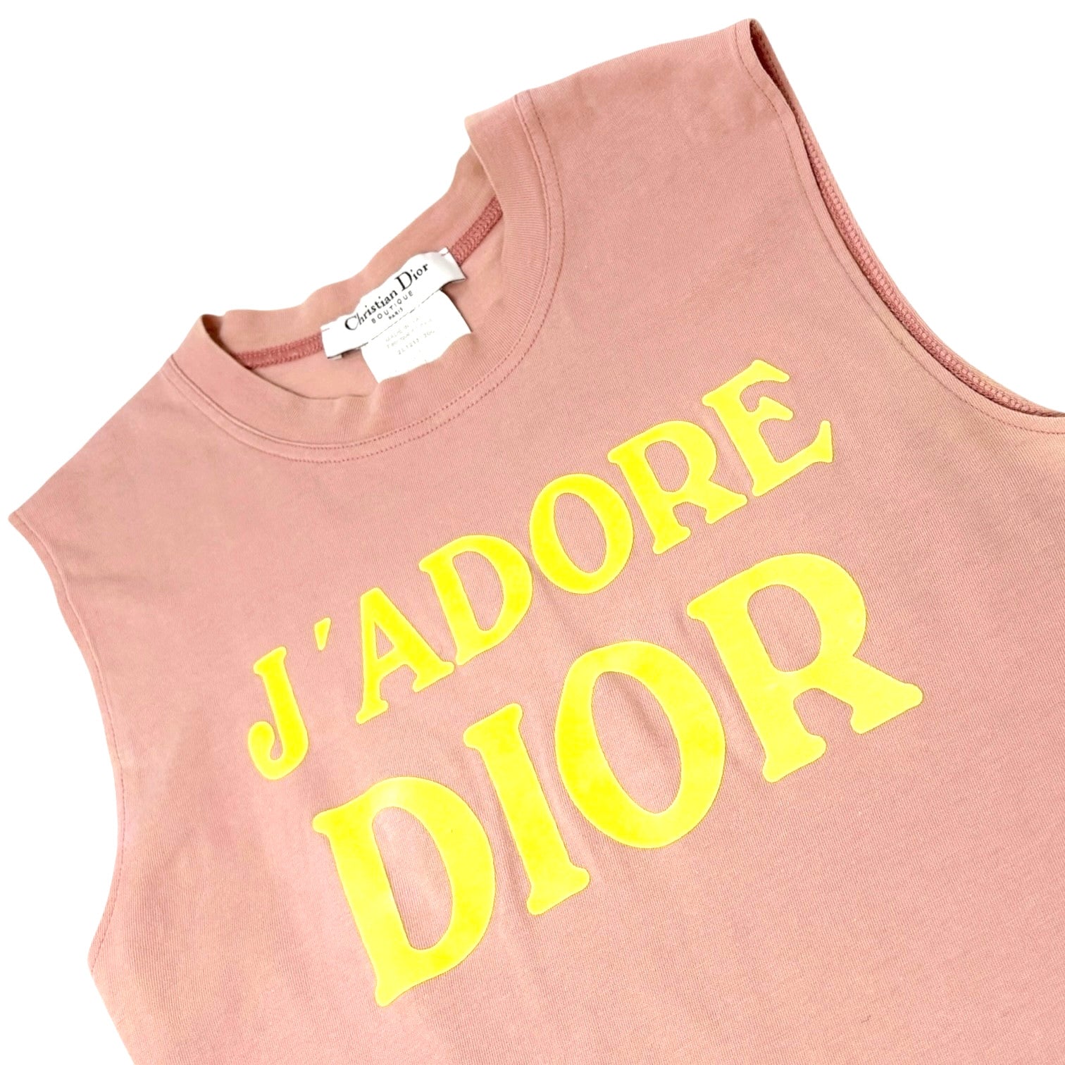 Christian Dior Vintage 2002 J'ADORE Logo Tank Top #36 Pink Yellow Cotton