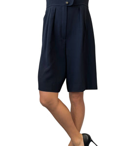 CHANEL Vintage CC Mark Logo Culottes Dress #40 Dark Blue Gold Wool Sleeveless