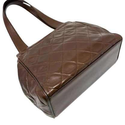 CHANEL Vintage CC Logo Quilted Shoulder Handbag Brown Gold Leather 902804